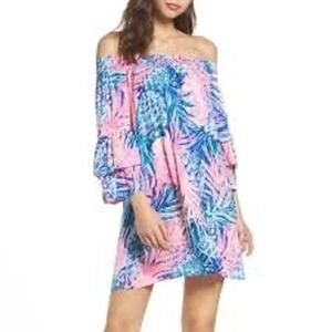 Lilly Pulitzer Womens Tropical Off Shoulder Ruffle Sleeve Dress Tobyn Tunic Sz M